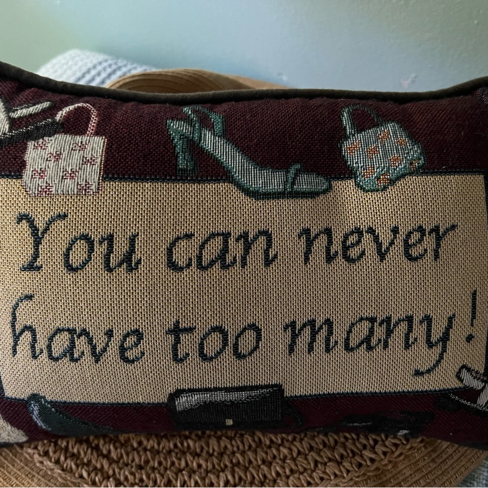 Embroidered Pillow with Shoe and Bag Design